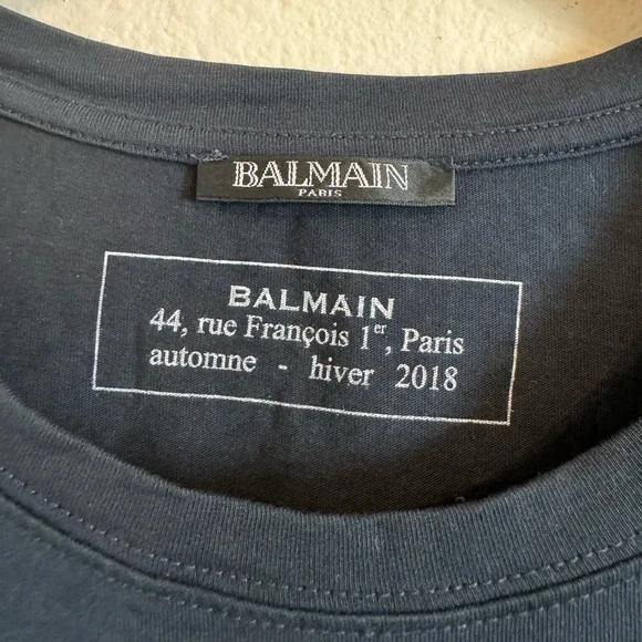 Balmain Paris Long Sleeve T-shirt Navy Cotton